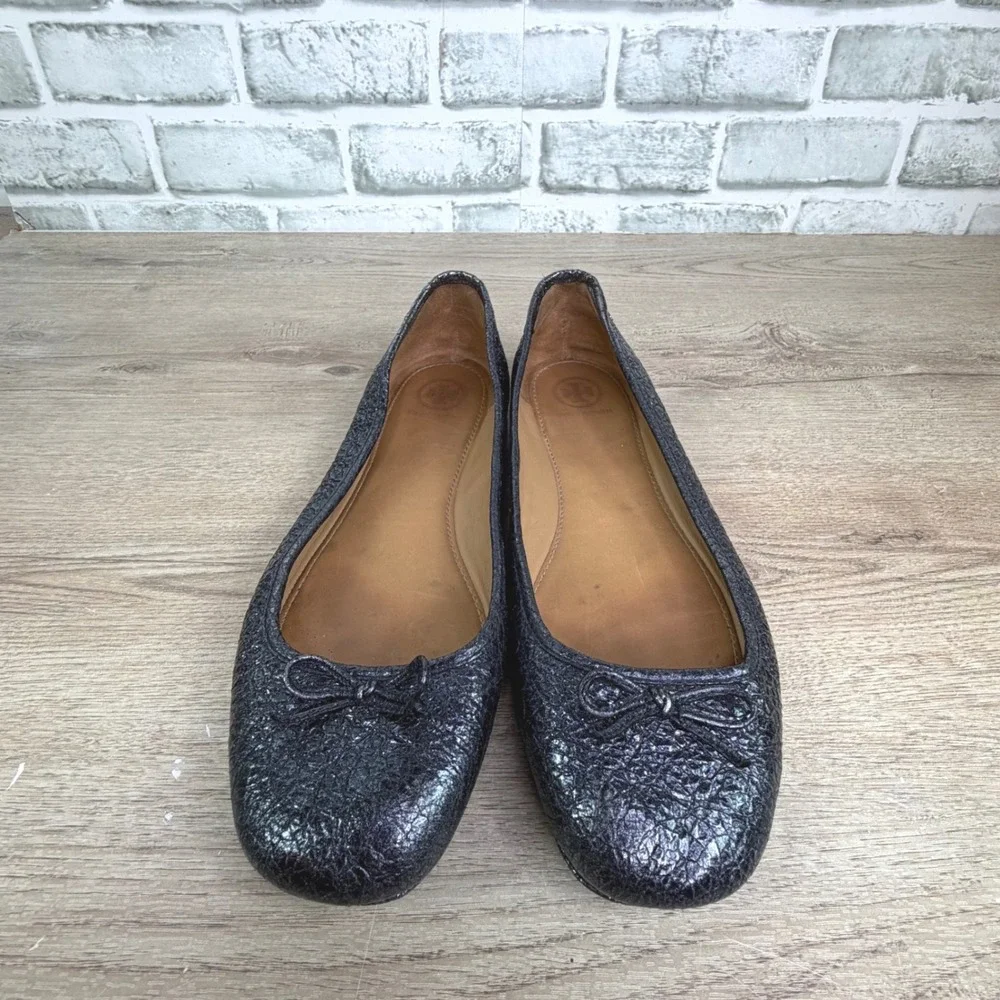 Tory Burch Shoes Laila Driver Ballet Flat Royal Blue Crinkle Leather 9 m